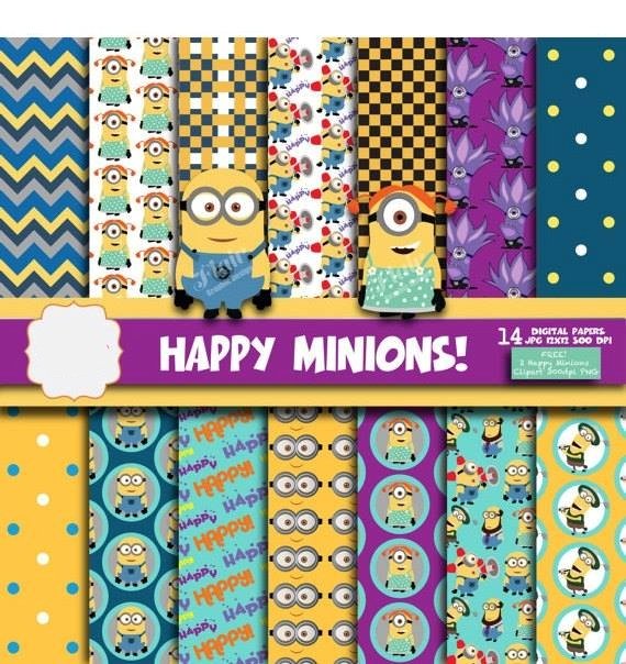 Flair_HappyMinionsDP Arquivo Kit Digital Papéis Minions - Imagem 1