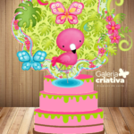 Arquivo Topo de Bolo Flamingo Cute Circular