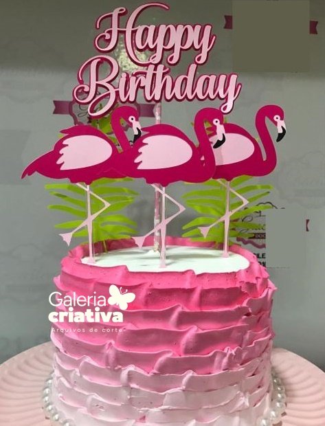Flamingos Happy Birthday Arquivo Topo de Bolo Flamingos Happy Birthday - Imagem 1