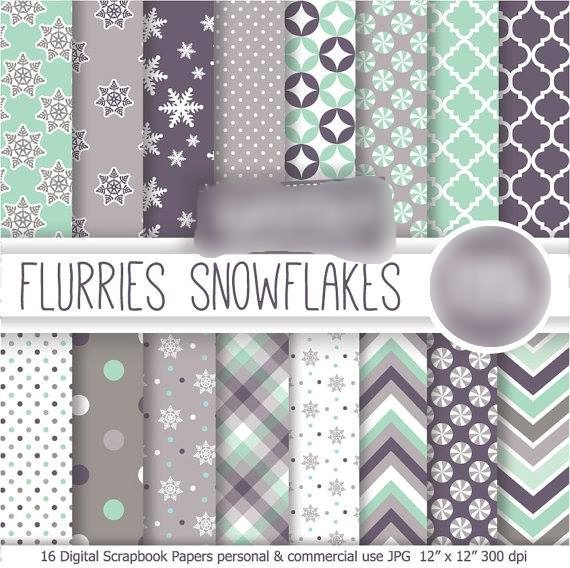 Flurries Snowflakes Kit Digital Papeis Flocos de Neves - Imagem 1