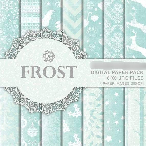 Frost Arquivo Kit Digital Papéis em tons azul e menta - Imagem 1