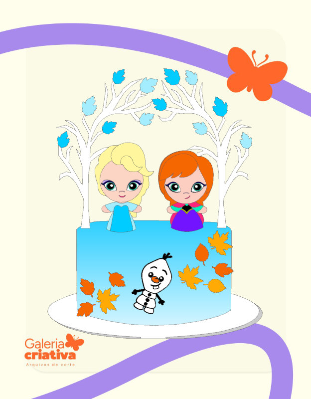 Frozen Cute em Camadas 4 Arquivo Topo de Bolo Frozen Cute em Camadas 4 - Imagem 1