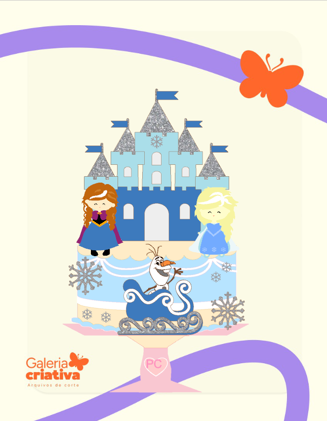 Frozen Cute em Camadas 5 Arquivo Topo de Bolo Frozen Cute em Camadas 5 - Imagem 1