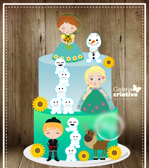 Frozen Girassol em Camadas Arquivo Topo de Bolo Frozen Girassol em Camadas - Imagem 1