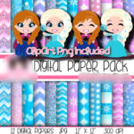 Kit Digital Papeis Frozen Elsa e Anna