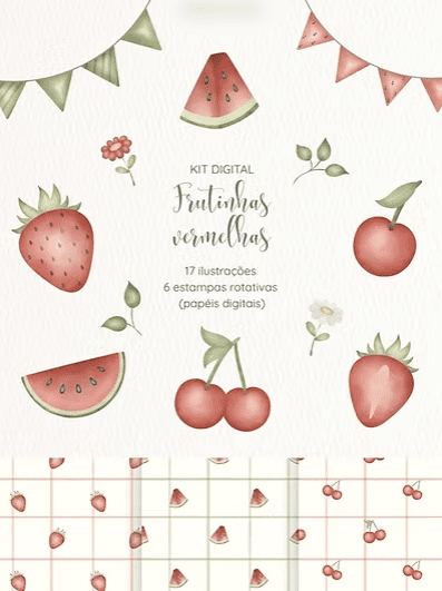 Frutinhas Vermelhas Arquivo Kit Digital Frutinhas Vermelhas - Imagem 1