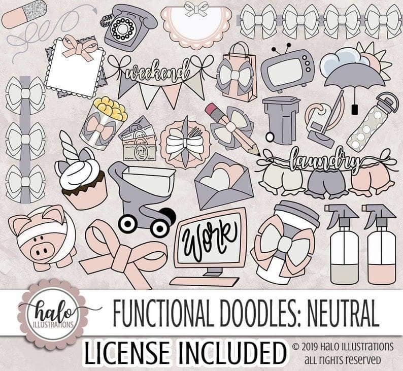 Functional Doodles Neutral-Halo Kit Digital Acessorios de Casa Clipart - Imagem 1