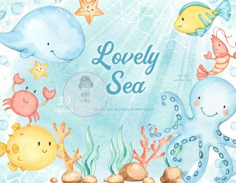 Fundo do Mar Aquarelado-A Kit Digital Fundo do Mar - Imagem 1