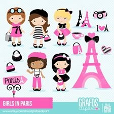 GIRLSINPARIS-grafosclipart Arquivo Kit Digital Meninas em Paris - Imagem 1