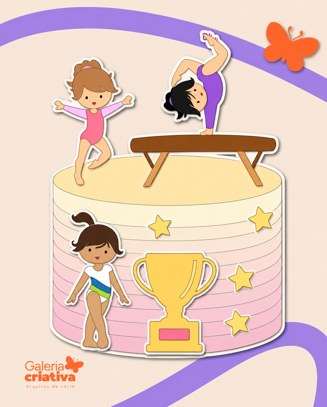 Ginástica Meninas em Camadas 2 Arquivo Topo de Bolo Ginástica Meninas em Camadas 2 - Imagem 1