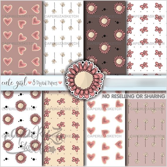 Girl 2 Papers Kit Digital Papeis Flores Coração - Imagem 1