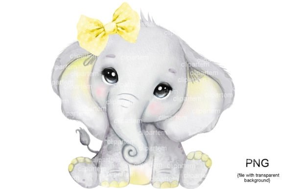 Girl Elephant Yellow Bow Kit Digital Elefantinha com Laço Amarelo - Imagem 1