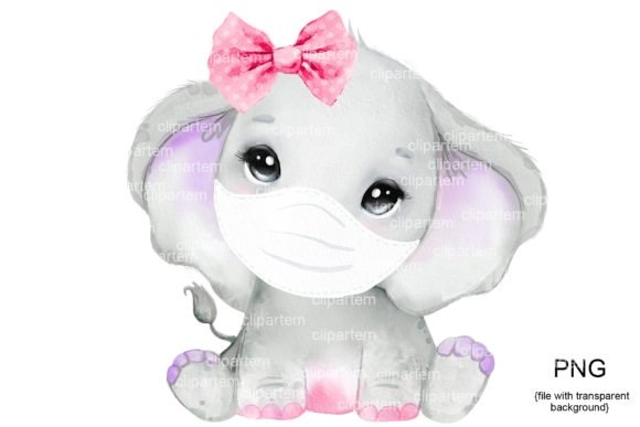 Girl Elephant in Mask Purple Pink Kit Digital Elefante Menina de Máscara Roxa e Rosa - Imagem 1
