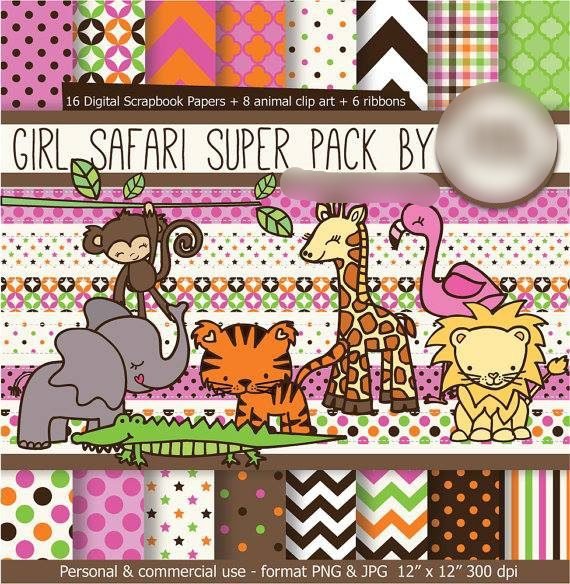 Girl Safari Super Kit Digital Papeis Safari - Imagem 1