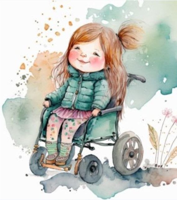 Girl-with-disability-Watercolor-Art-59872549 Kit Digital Aquarela Menina Deficiente - Imagem 1