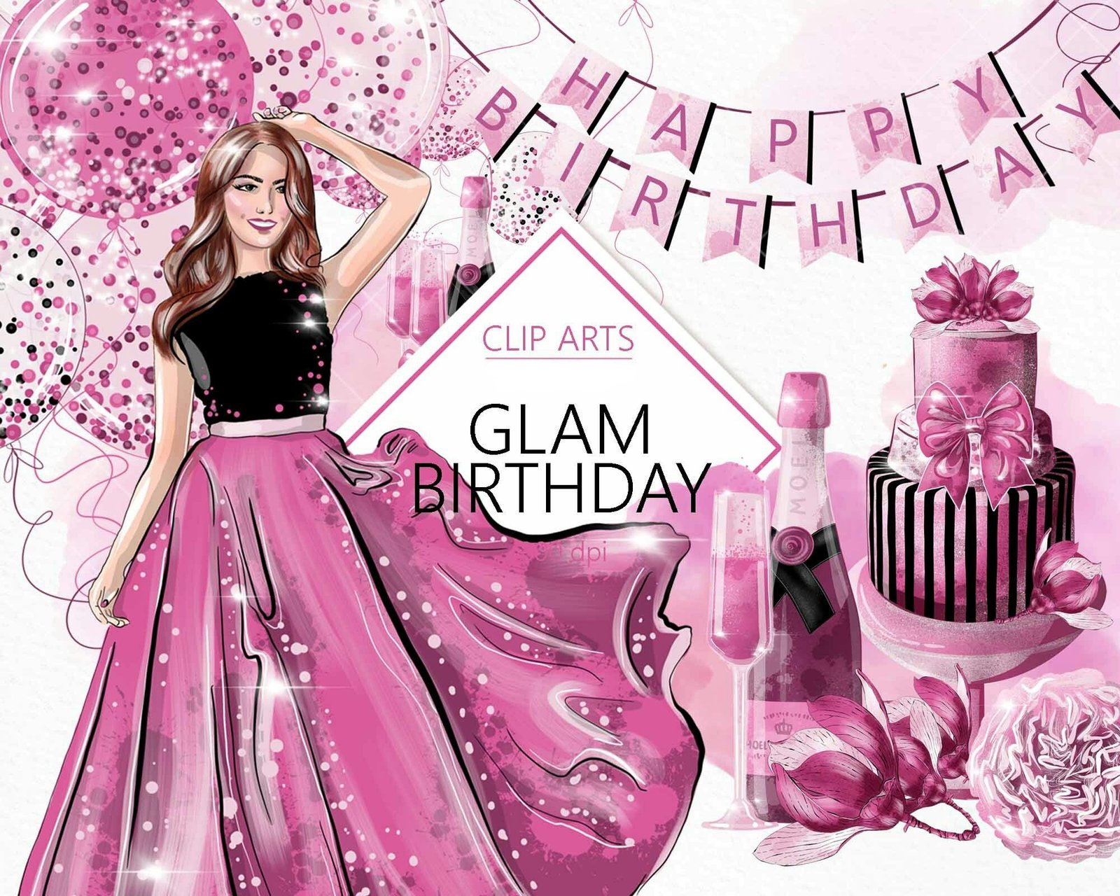Glam_Birthday Kit Digital Festa de Aniversario - Imagem 1