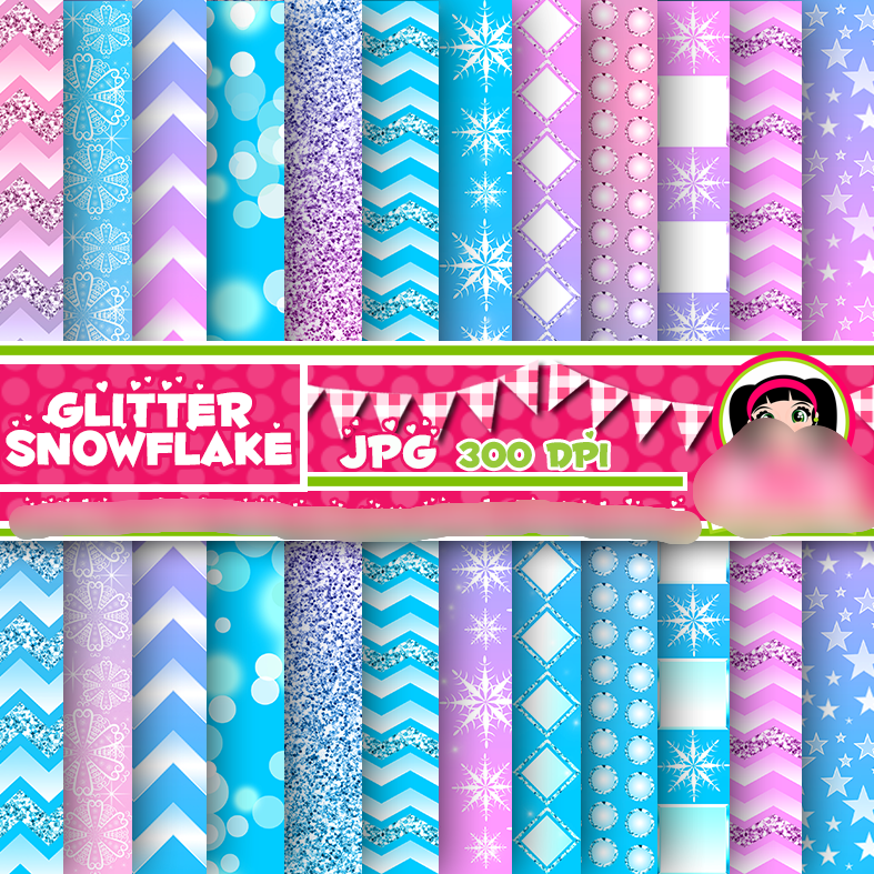 Glitter Snowflake Chiliclipart1 Kit Digital Papeis Flocos de Neve - Imagem 1