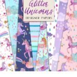 Kit Digital Papeis Unicornio com Glitter