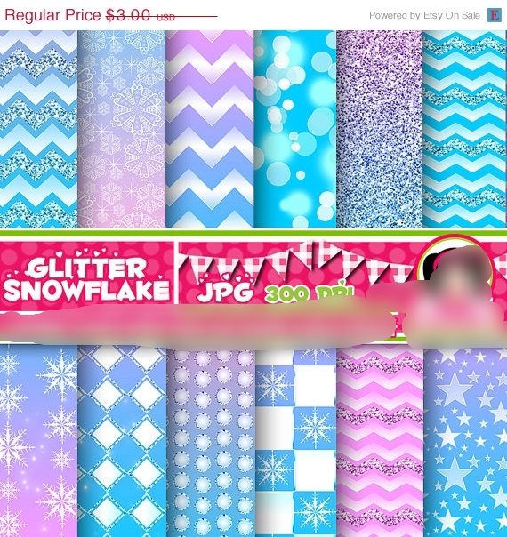 GlitterSnowflakeChiliclipart 2 Kit Digital Papeis Flocos de Neve Brilhoso - Imagem 1