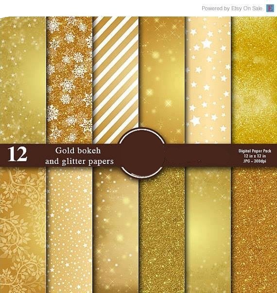 Gold Bokeh and Glitter Papers Kit Digital Papeis Dourados Brilhoso - Imagem 1