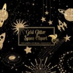 Kit Digital Espaço Galáxia com Gliter Dourado