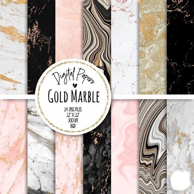 Gold Marble Digital Papers Set LA Kit Digital Papeis Marmore Dourado - Imagem 1