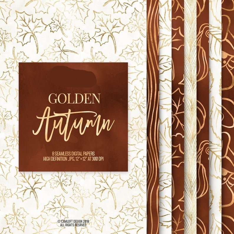 Golden Autumn Kit Digital Papeis Outono Dourado - Imagem 1