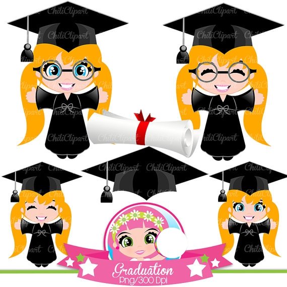 Graduation Chiliclipart 2 Kit Digital Graduação Menina Loirinha - Imagem 1