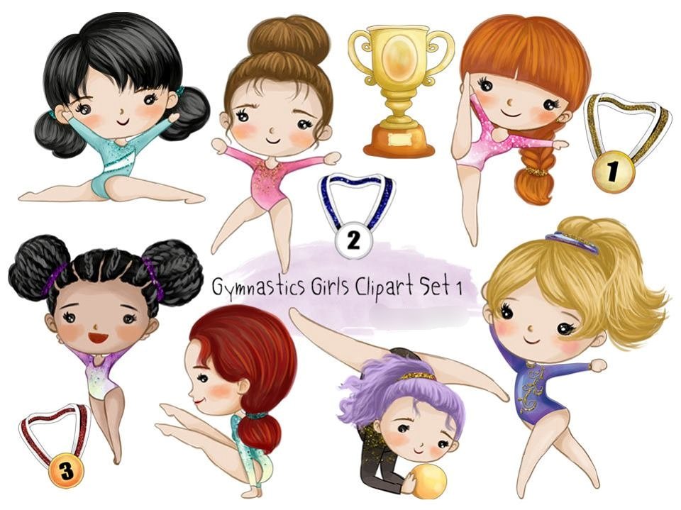GymSet1 Kit Digital Ginastica Girls Clipart - Imagem 1