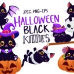 Kit Digital Gatinhos Preto de Halloween