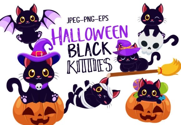 Halloween Black Kitties Kit Digital Gatinhos Preto de Halloween - Imagem 1