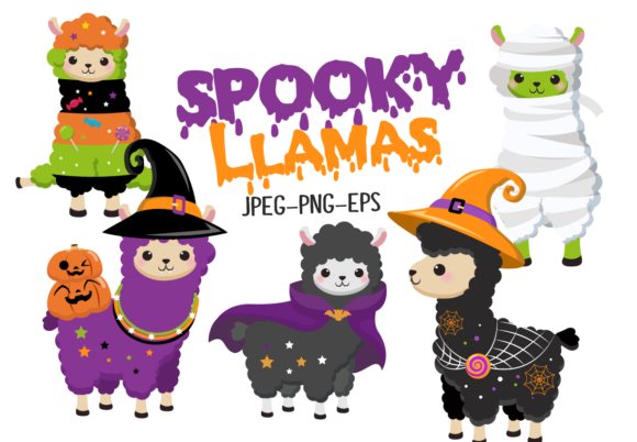Halloween Spooky Llamas Kit Digital Lhamas Assustadoras de Halloween - Imagem 1