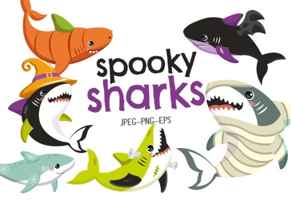 Halloween Spooky Sharks Kit Digital Tubarões Assustadores de Halloween - Imagem 1