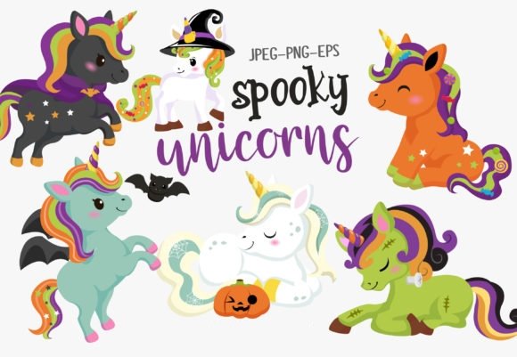 Halloween Spooky Unicorns Kit Digital Unicórnios Assustadores de Halloween - Imagem 1