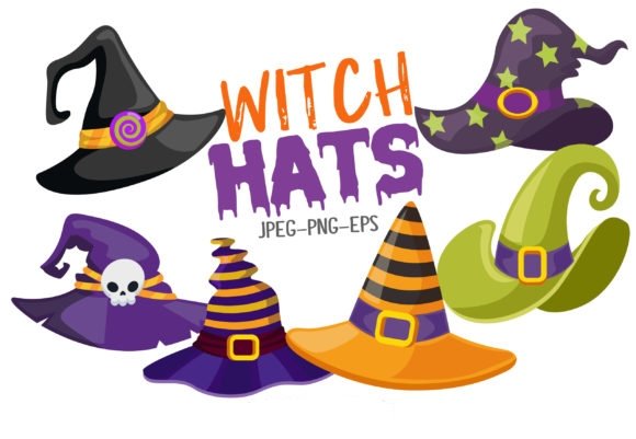 Halloween Witch Hats Kit Digital Chapéus de bruxa de Halloween - Imagem 1
