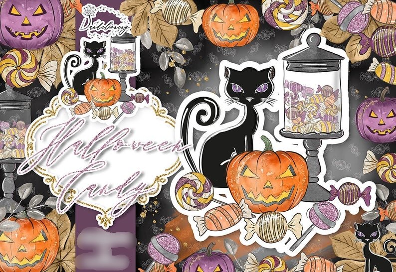 Halloween_Candy_Cliparts Kit Digital Hallowenn Candy - Imagem 1