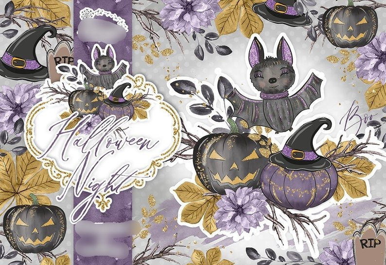 Halloween_Night1_Cliparts Kit Digital Noites de Hallowenn - Imagem 1