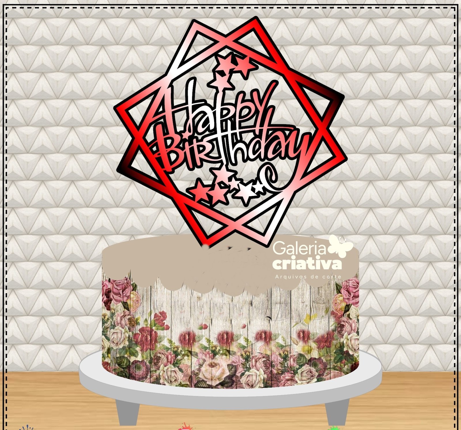 Happy Birthday 5 - By Adriana Castro Arquivo Topo de Bolo Happy Birthday 5 - Imagem 1