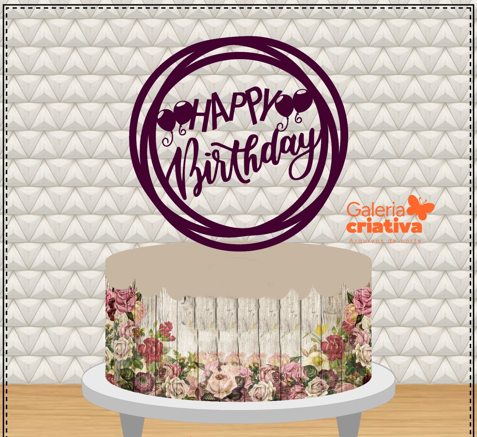 Happy Birthday Circular Balões Arquivo Topo de Bolo Happy Birthday Circular Balões - Imagem 1
