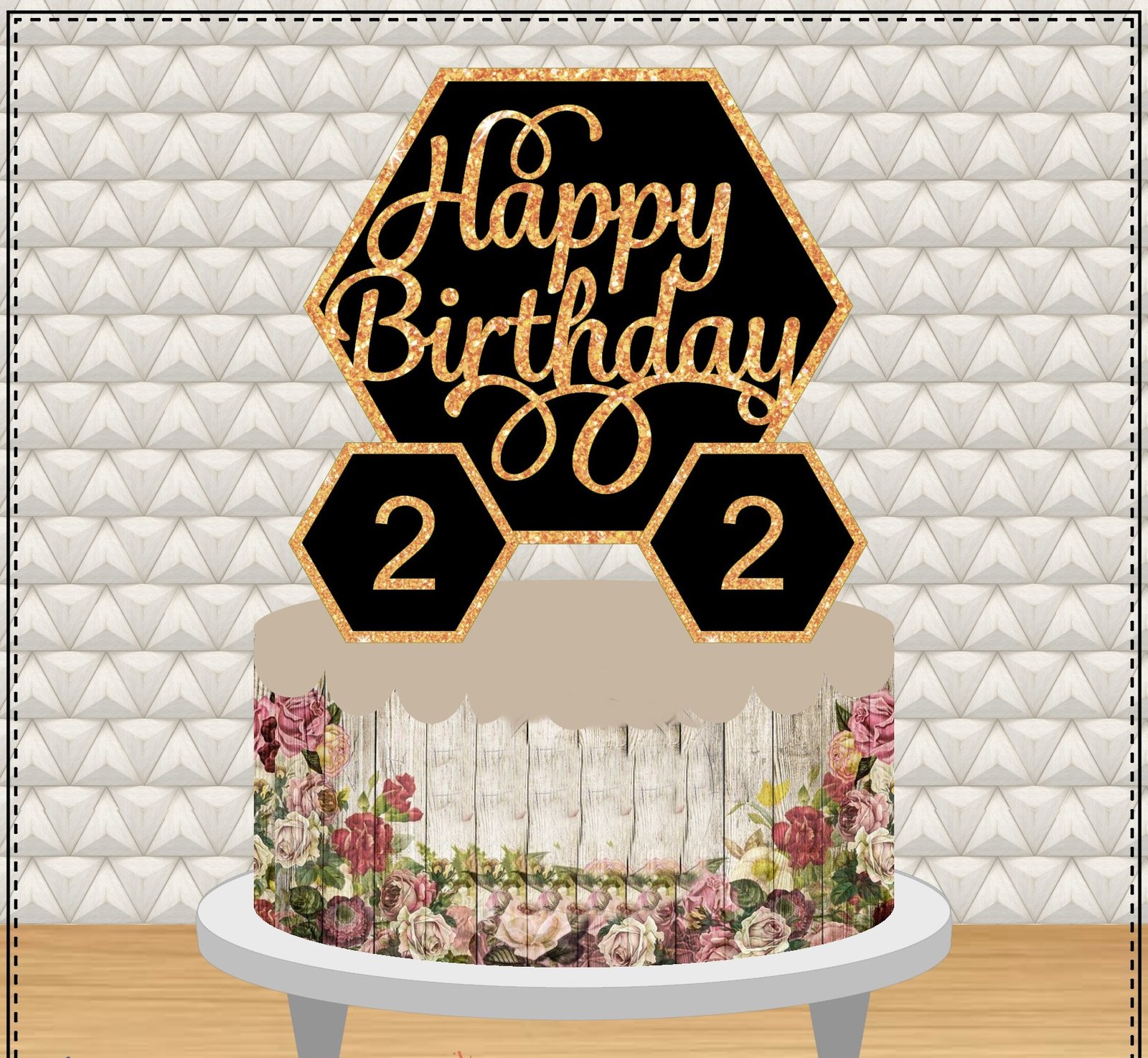 Happy Birthday Hexágono Arquivo Topo de Bolo Happy Birthday Hexágono - Imagem 1