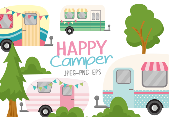 Happy Camper Clipart Set Kit Digital Acampamento Feliz - Imagem 1