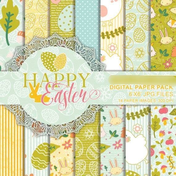 Happy Easter Arquivo Kit Digital Papéis Tema de Páscoa - Imagem 1