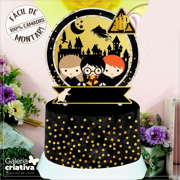 Harry Potter Cute Circular Arquivo Topo de Bolo Harry Potter Cute Circular - Imagem 1
