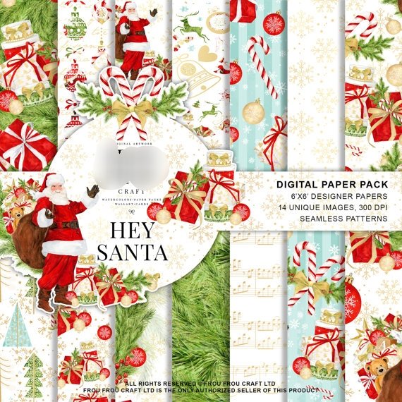 Hey Santa Arquivo Kit Digital Papéis Tema de Natal - Imagem 1
