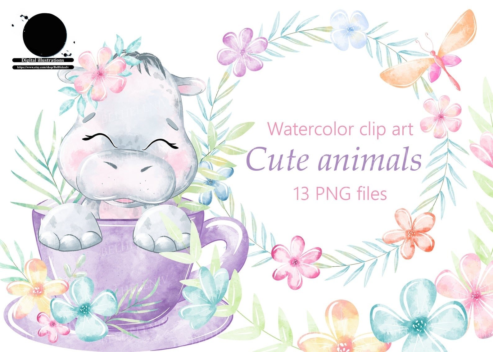 Hippo Cute Animals Kit Digital Hipopotamo Fofinho - Imagem 1