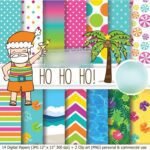 Kit Digital Papeis Papai Noel Tropical