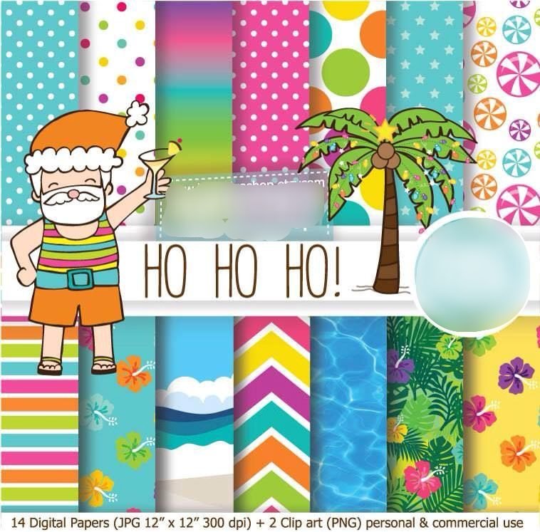 Ho ho ho Kit Digital Papeis Papai Noel Tropical - Imagem 1