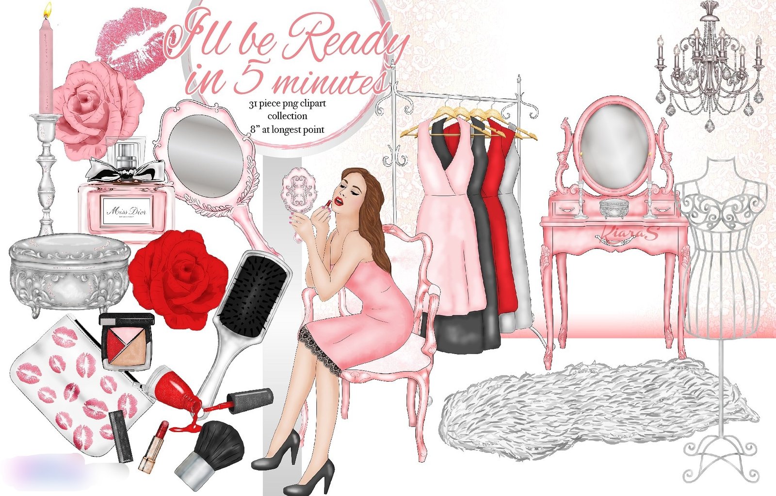 I_ll Be Ready in 5 Minutes-Gaynor Kit Digital Mulher Closet - Imagem 1