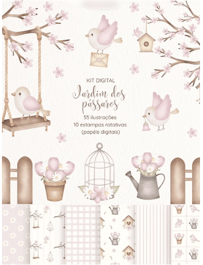 Jardim dos Pássaros Rosa Arquivo Kit Digital Jardim dos Pássaros Rosa - Imagem 1