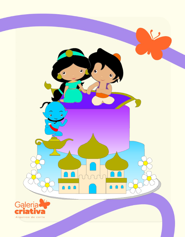 Jasmine e Aladin em Camadas 2 Arquivo Topo de Bolo Jasmine e Aladin em Camadas 2 - Imagem 1